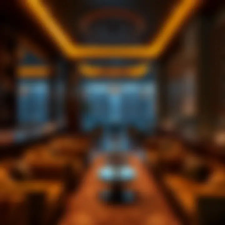 Luxurious hookah lounge interior with plush seating and ambient lighting