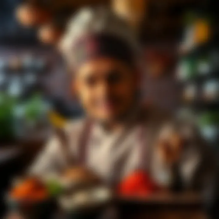 Chef showcasing traditional Indian spices and ingredients