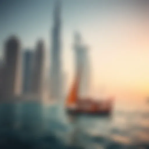 Traditional dhow sailing in Dubai's stunning skyline
