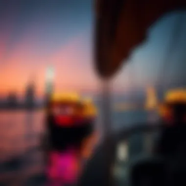 Vibrant Twilight Ambiance on a Dhow Cruise Vibrant ambiance during a dhow cruise at twilight