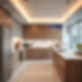 A contemporary kitchen design showcasing sleek surfaces and innovative storage solutions.