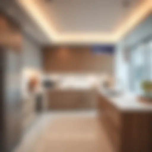 A contemporary kitchen design showcasing sleek surfaces and innovative storage solutions.