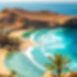 Panoramic view of Mamzar Beach showcasing its golden sands and azure waters