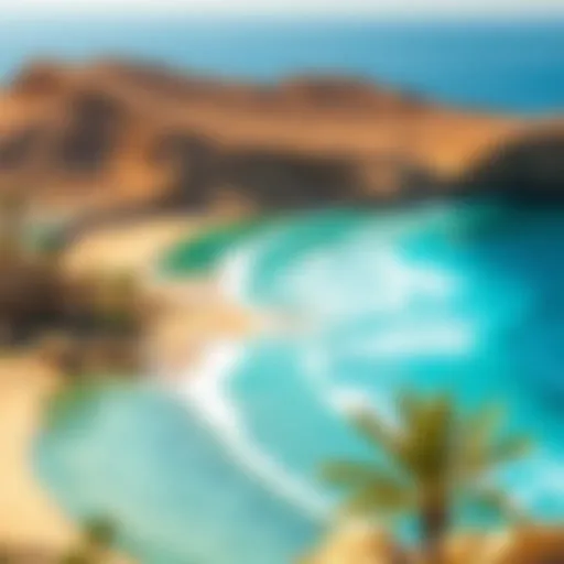 Panoramic view of Mamzar Beach showcasing its golden sands and azure waters