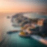 Aerial view of Palm Jumeirah showcasing luxurious beachfront villas