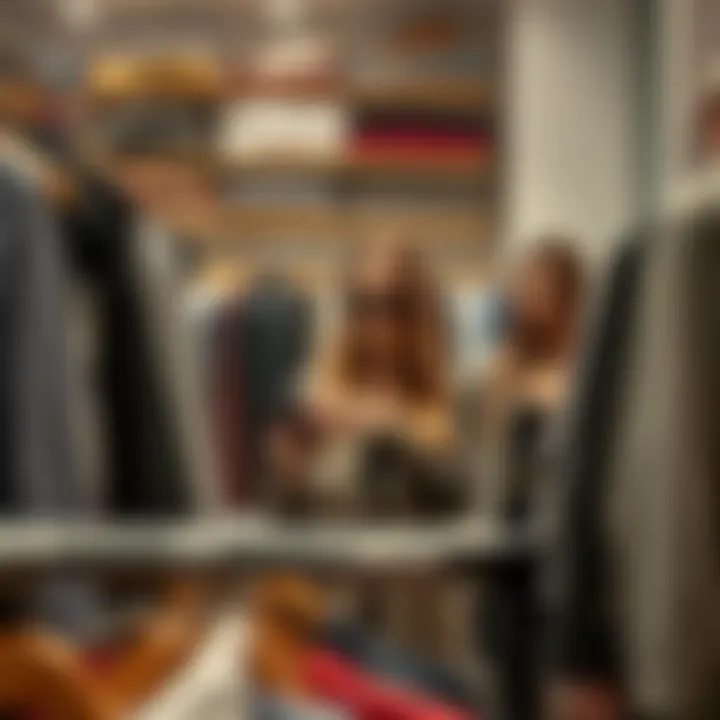 Stylish individuals browsing through curated second-hand garments