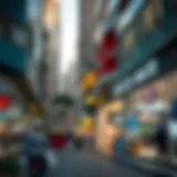 Vibrant retail street in Deira showcasing shop fronts