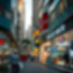 Vibrant retail street in Deira showcasing shop fronts