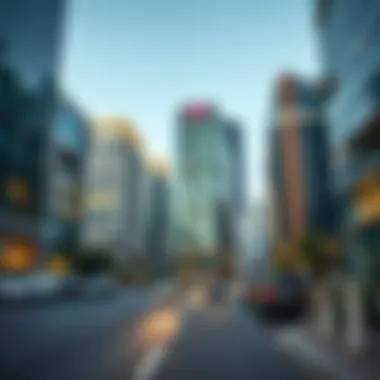 Business district in Dubai showcasing office buildings