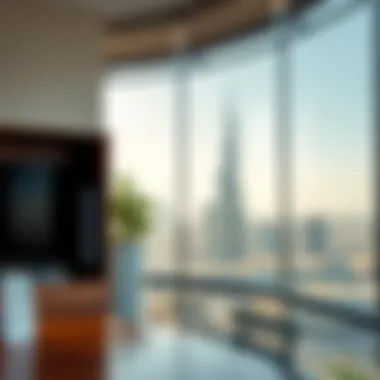 View of Dubai skyline from a small office space