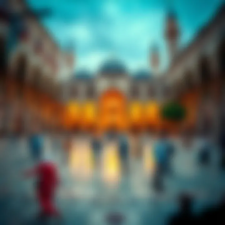 Vibrant Mosque Courtyard with Community Gathering