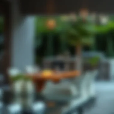 Elegant Outdoor Dining Experience Elegant outdoor dining setup near a barbecue area