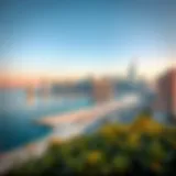 Scenic view of Dubai Marina beach with skyline in the background