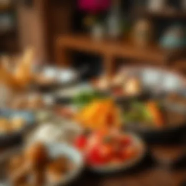 A colorful array of Turkish mezes arranged on a table, showcasing diverse flavors.