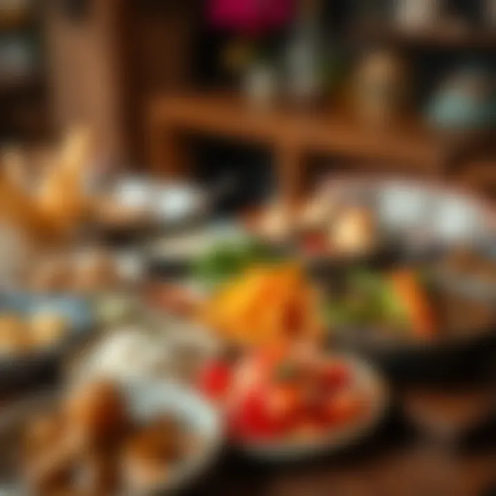 A colorful array of Turkish mezes arranged on a table, showcasing diverse flavors.