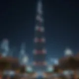 Majestic view of Burj Khalifa illuminated at night