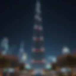 Majestic view of Burj Khalifa illuminated at night