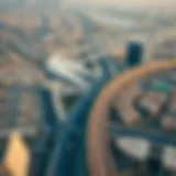 Aerial view of Dubai showcasing transport networks