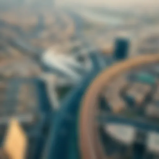 Aerial view of Dubai showcasing transport networks