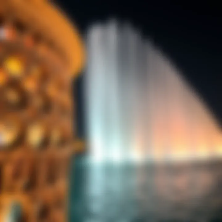 Architectural close-up of the Dubai Fountain's intricate design