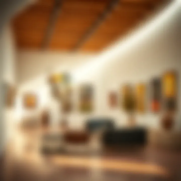 A stylish interior of a gallery space designed for immersive art experiences.