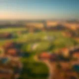 Aerial view of a luxurious golf course in Dubai