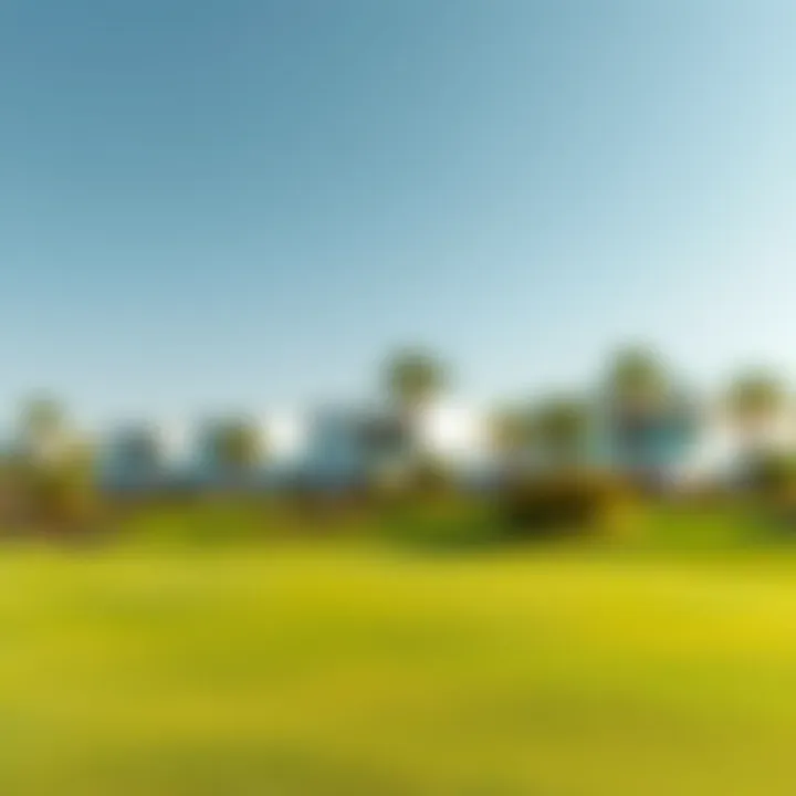 Lush green fairways with modern villas in the background