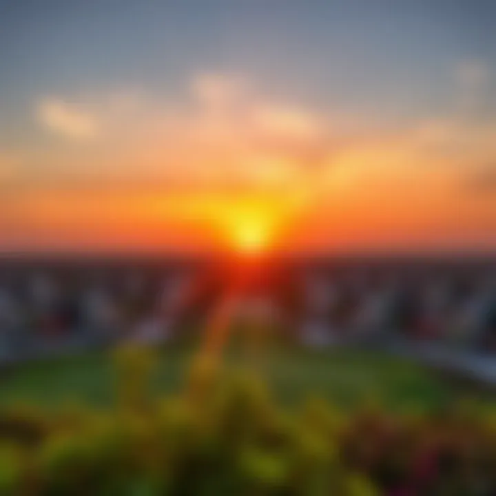 Stunning sunset over a golf community in Dubai