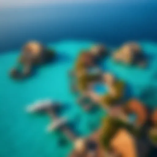 Aerial view of luxury villas with private pools