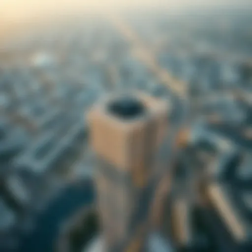 Aerial view of Maze Tower highlighting its unique architectural design.