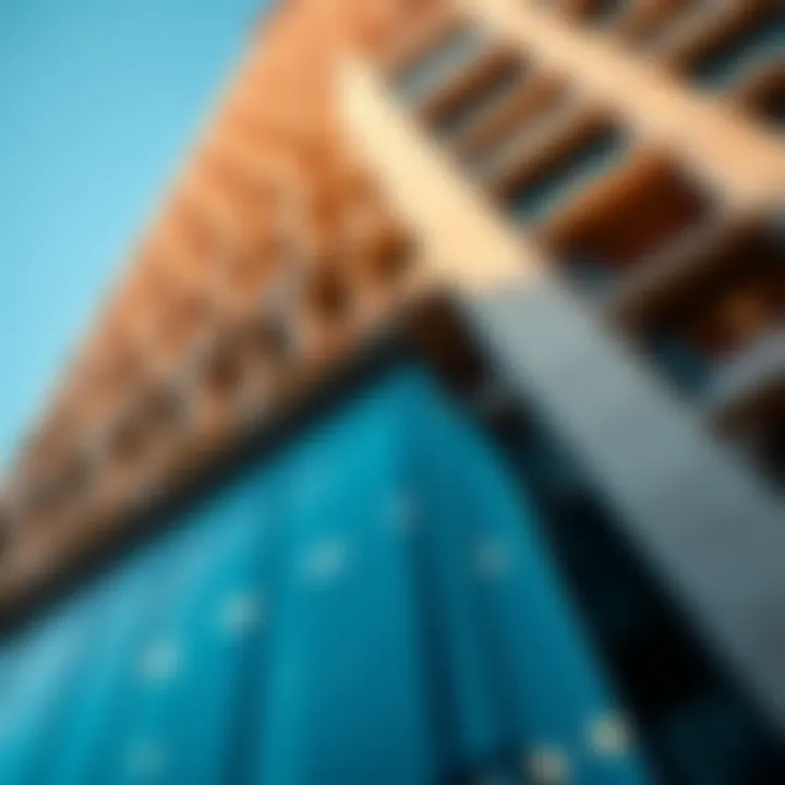 Close-up image of Maze Tower's intricate facade showcasing design details.
