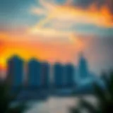Stunning view of Jumeirah Beach Residence skyline at sunset