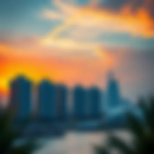 Stunning view of Jumeirah Beach Residence skyline at sunset