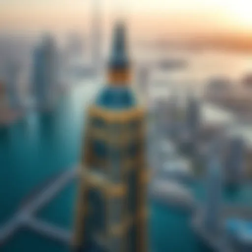Aerial view of the Onyx Tower showcasing its stunning architectural design against the Dubai skyline