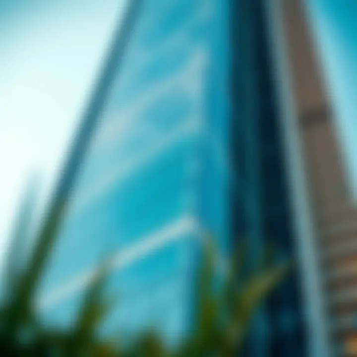 Close-up of the Onyx Tower's unique façade highlighting its modern architectural elements