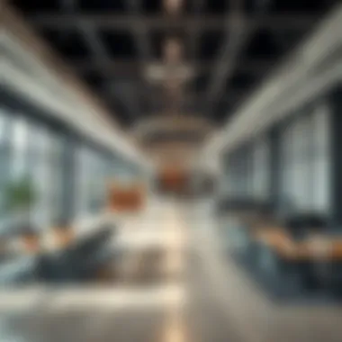 Interior layout highlighting the open office spaces and contemporary amenities.