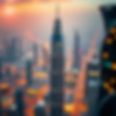 Dubai Skyline with Sunlight Tower Aerial view of the Sunlight Tower surrounded by the vibrant Dubai skyline