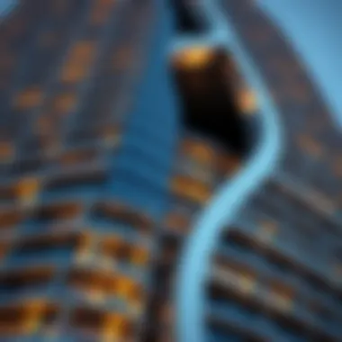 Facade Details of Waves Tower Close-up of the intricate facade of Waves Tower highlighting the modern design elements