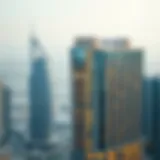 Stunning view of Trafalgar Tower's facade against the Dubai skyline
