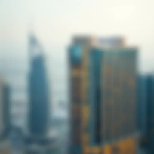 Stunning view of Trafalgar Tower's facade against the Dubai skyline