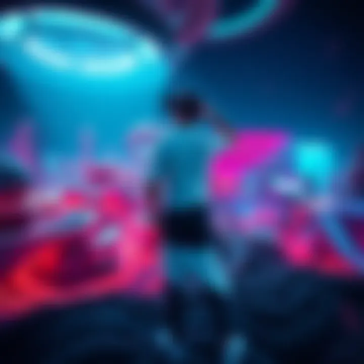 Futuristic Landscape of the VR Theme Park A futuristic landscape design of the VR theme park highlighting advanced entertainment facilities.