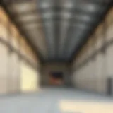 Modern warehouse structure showcasing spacious interior