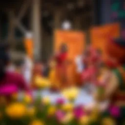 A vibrant family gathering showcasing cultural performances at Global Village.