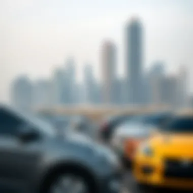 Dubai skyline with parked cars