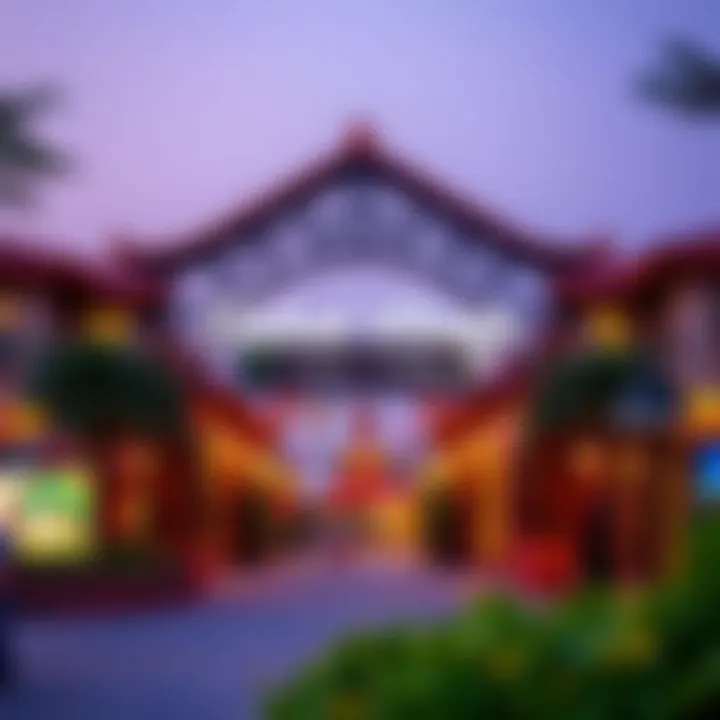 A vibrant scene showcasing the entrance of Global Village in Dubai during peak hours.