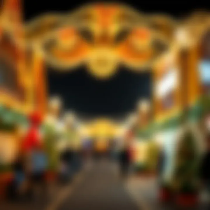 A festive atmosphere filled with lights and decorations at Global Village.