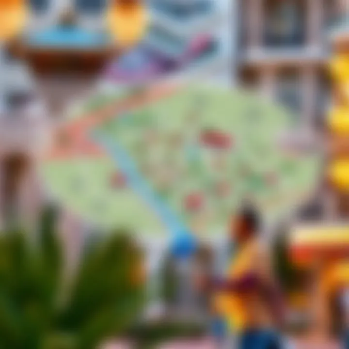 A detailed map highlighting the various zones within Global Village.