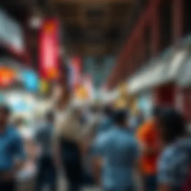 Vibrant Property Market: Interaction and Opportunities A bustling property market scene with buyers and sellers interacting