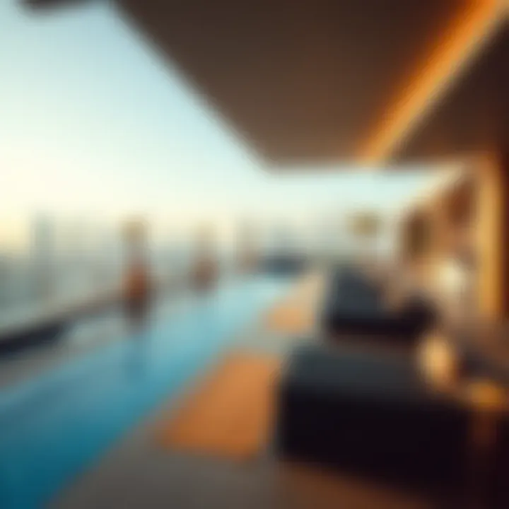 Amenities area featuring a rooftop pool and lounge at the Habtoor Building