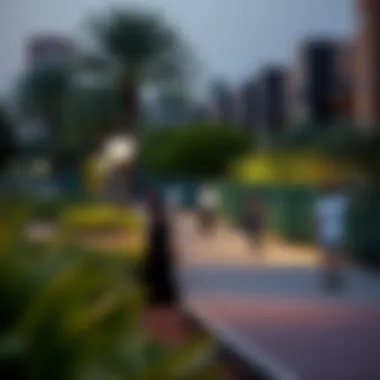 Recreation and Leisure in Urban Greenery Community members engaging in recreational activities at Hadiqat Al-Rawla